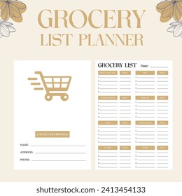 Minimalist grocery list planner design collection set, Set of Grocery List Planner design, Grocery list planner