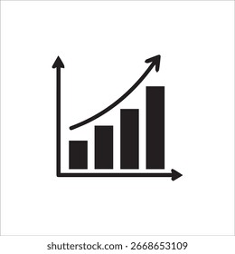Minimalist growing graph icon showing an upward bar chart with an arrow. Perfect symbol for business growth, success, finance, statistics, and performance improvement