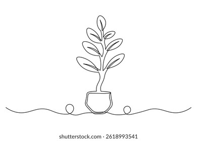 Minimalist Growth plant one line drawing  Potted Plant Line Art Vector Simple Botanical Drawing
