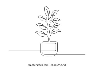 Minimalist Growth plant one line drawing  Potted Plant Line Art Vector Simple Botanical Drawing
