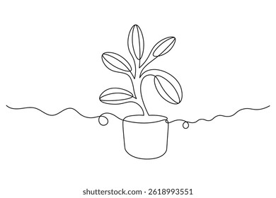 Minimalist Growth plant one line drawing  Potted Plant Line Art Vector Simple Botanical Drawing
