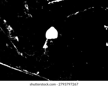 Minimalist grunge vector of a small wild mushroom growing on rotten wood. Black and white monochrome contrast botanical stencil background, rustic fungi silhouette element EPS.
