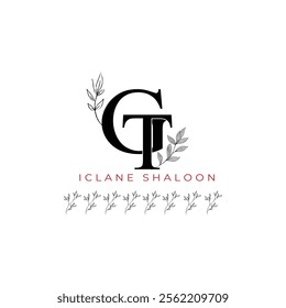 Minimalist GT Monogram with Botanical Illustration.Elegan Initial TG Logo with Floral Element. Wedding logos, hand drawn elegant, delicate and minimalist,black and white vintage logo for beauty shop.