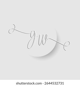 Monograma minimalista de la letra de GW en fuente del script con efecto del recorte del papel 