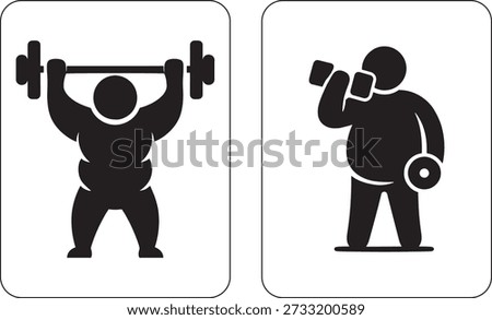Minimalist gym workout icon set showing weightlifting and dumbbell exercise for fitness strength training and healthy lifestyle concept