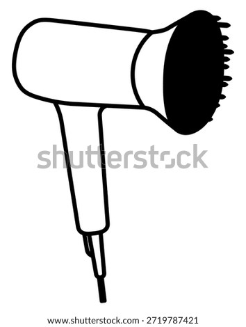 Minimalist hair dryer icon with diffuser attachment. This sleek line art is perfect for beauty salon branding, haircare blogs, or grooming manuals. A clean and professional vectorstyle graphic.
