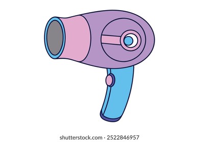  Minimalist hair dryer line art on white background, perfect for clipart and cartoon designs.