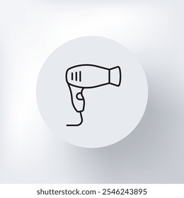 Minimalist hairdryer icon in a circle on a light gray background.