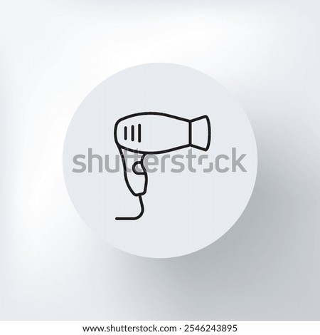 Minimalist hairdryer icon in a circle on a light gray background.