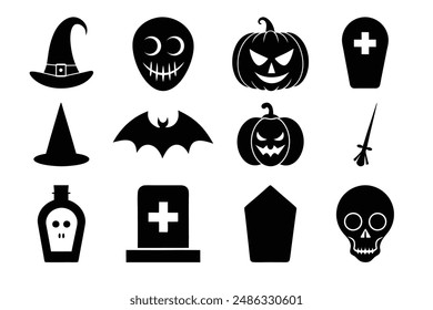 Minimalist Halloween Icons and Symbols Vector Art Bundle Set