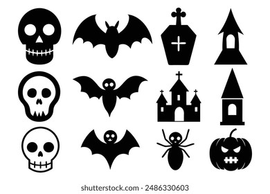 Minimalist Halloween Icons and Symbols Vector Art Bundle Set