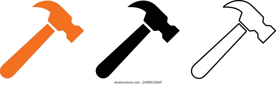 Ilustración vectorial minimalista del icono del martillo aislada en el fondo blanco