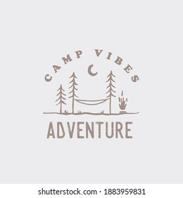 Minimalist hammock line vector illustration. adventure. tshirt design