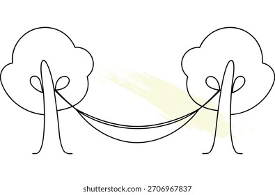 Escena de hamaca minimalista entre dos árboles Diseño de Ilustración vectorial