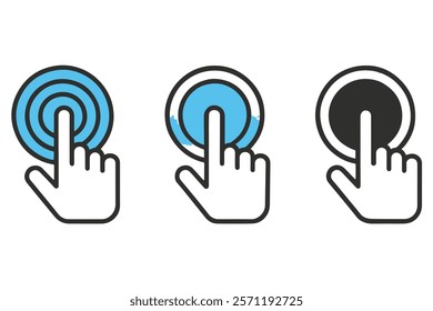 Minimalist hand click icons in circular designs with bright tones, perfect for indicating digital actions or selection processes