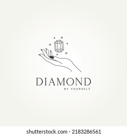 minimalist hand and diamond jewelry line art logo template vector illustration design. simple jewelry stores logo concept