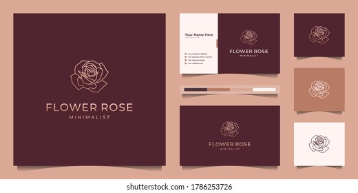 Minimalist hand draw flower rose line art style. luxury beauty salon, fashion, skincare, cosmetic, yoga and spa products. logo design and business card Premium Vector