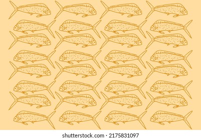 Minimalist Hand Draw Outline Mahi Mahi Fish Vector Pattern