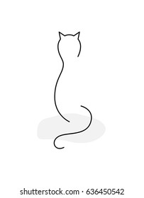 Minimalist hand drawing of a cat backwards