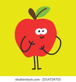Minimalist Hand drawn apple fruit character, apple fruit illustration character