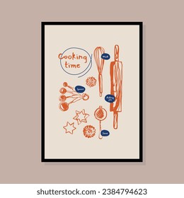 Minimalist hand drawn bakery vector illustration collection. Art for postcards, branding, logo design, background.