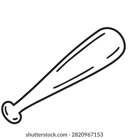 A minimalist hand drawn black and white outline illustration of a classic wooden baseball bat