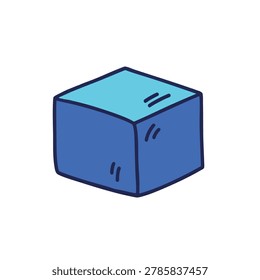 A minimalist hand drawn blue cube icon with light blue top surface on a plain background.