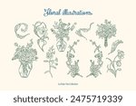 Minimalist hand drawn botanical vector illustration collection. Art for greeting cards, wedding invitations, poster design, postcards, branding, logo design, background.	