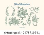 Minimalist hand drawn botanical vector illustration collection. Art for greeting cards, wedding invitations, poster design, postcards, branding, logo design, background.	