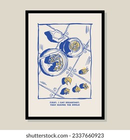 Minimalist hand drawn breakfast illustration for wall art collection