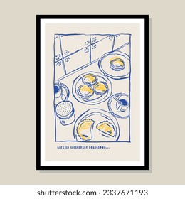 Minimalist hand drawn breakfast illustration for wall art collection