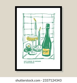 Minimalist hand drawn cocktail poster for wall art collection