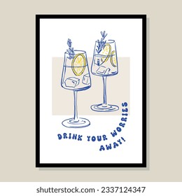 Minimalist hand drawn cocktail poster for wall art collection