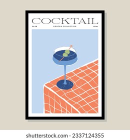 Minimalist hand drawn cocktail poster for wall art collection