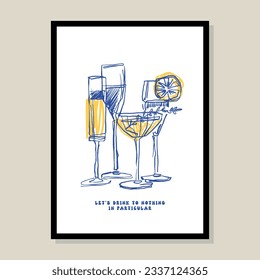 Minimalist hand drawn cocktail poster for wall art collection