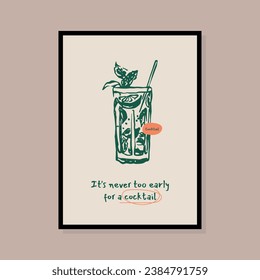 Minimalist hand drawn cocktail vector illustration collection. Art for for postcards, branding, logo design, background.