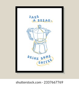 Minimalist hand drawn coffee illustration for wall art collection