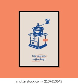 Minimalist hand drawn coffee poster for wall art collection