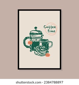 Minimalist hand drawn coffee vector illustration collection. Art for for postcards, branding, logo design, background.