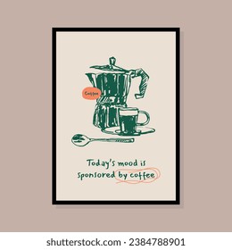 Minimalist hand drawn coffee vector illustration collection. Art for for postcards, branding, logo design, background.