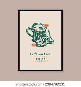 Minimalistische handgezeichnete Kaffee-Vektorgrafik-Kollektion. Kunst für Postkarten, Branding, Logo-Design, Hintergrund.