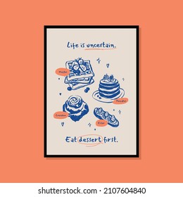 Minimalist hand drawn dessert poster for wall art collection
