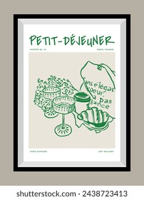 Minimalist hand drawn dessert vector print poster in a frame. Art for postcards, branding, logo design, greeting card