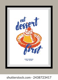 Minimalistisches handgezeichnetes Dessert-Vektor-Print-Poster in einem Rahmen. Kunst für Postkarten, Branding, Logo-Design, Grußkarte