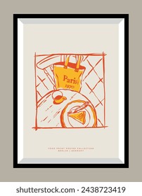 Minimalist hand drawn dessert vector print poster in a frame. Art for postcards, branding, logo design, greeting card