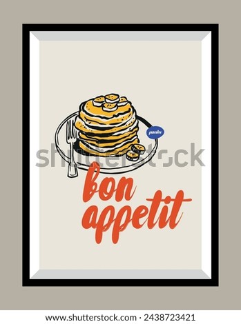 Minimalist hand drawn dessert vector print poster in a frame. Art for postcards, branding, logo design, greeting card
