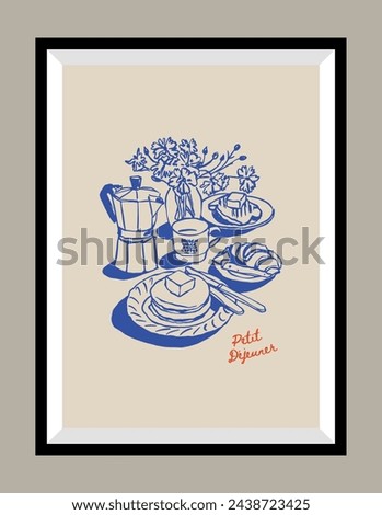 Minimalist hand drawn dessert vector print poster in a frame. Art for postcards, branding, logo design, greeting card
