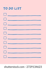 Mano minimalista dibujada para hacer la Plantilla de la lista. Página de lista de comprobación del organizador y la gestión de la productividad. Ilustración vectorial de papel de organización gráfica.