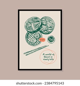 Minimalist hand drawn dumplings vector illustration collection. Art for postcards, branding, logo design, background.