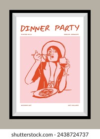 Minimalist hand drawn food and beverages vector print poster in a frame. Art for postcards, branding, logo design, greeting card